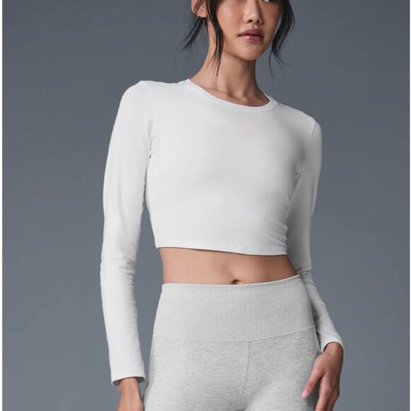 Alo Alosoft Crop Finesse Long Sleeve in White - Picture 2 of 5